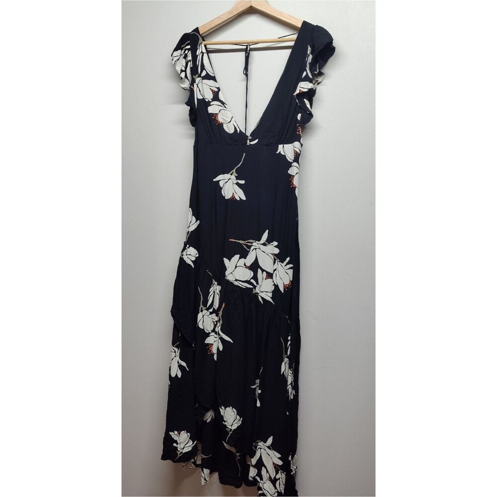 Free People She's A Waterfall Dress Women 10 Black Floral Boho Chic Romantic